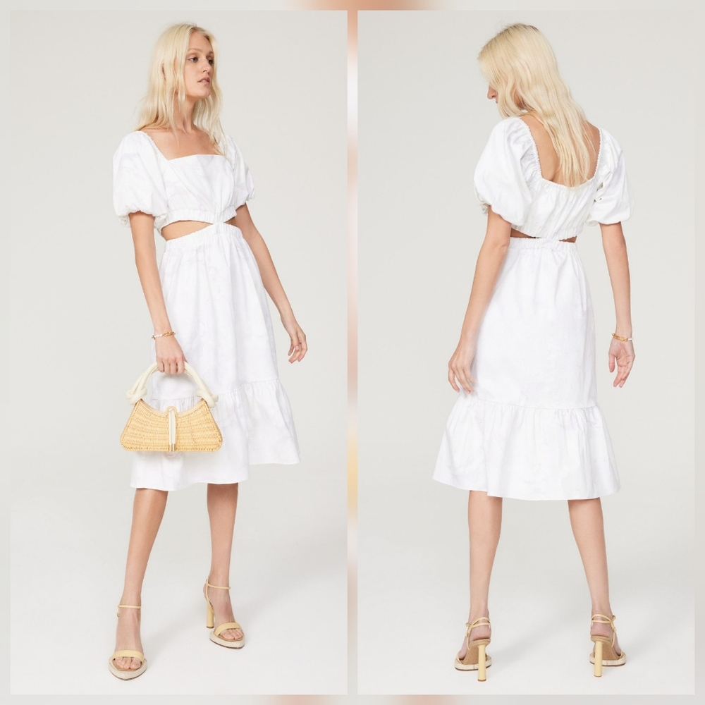 Louna White Cutout Midi Dress Cotton Hourglass Short sleeves Square neck Size S